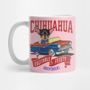 Funny and Cute Chihuahua dog driving a vintage classic retro car with red white and blue banner tee Mug